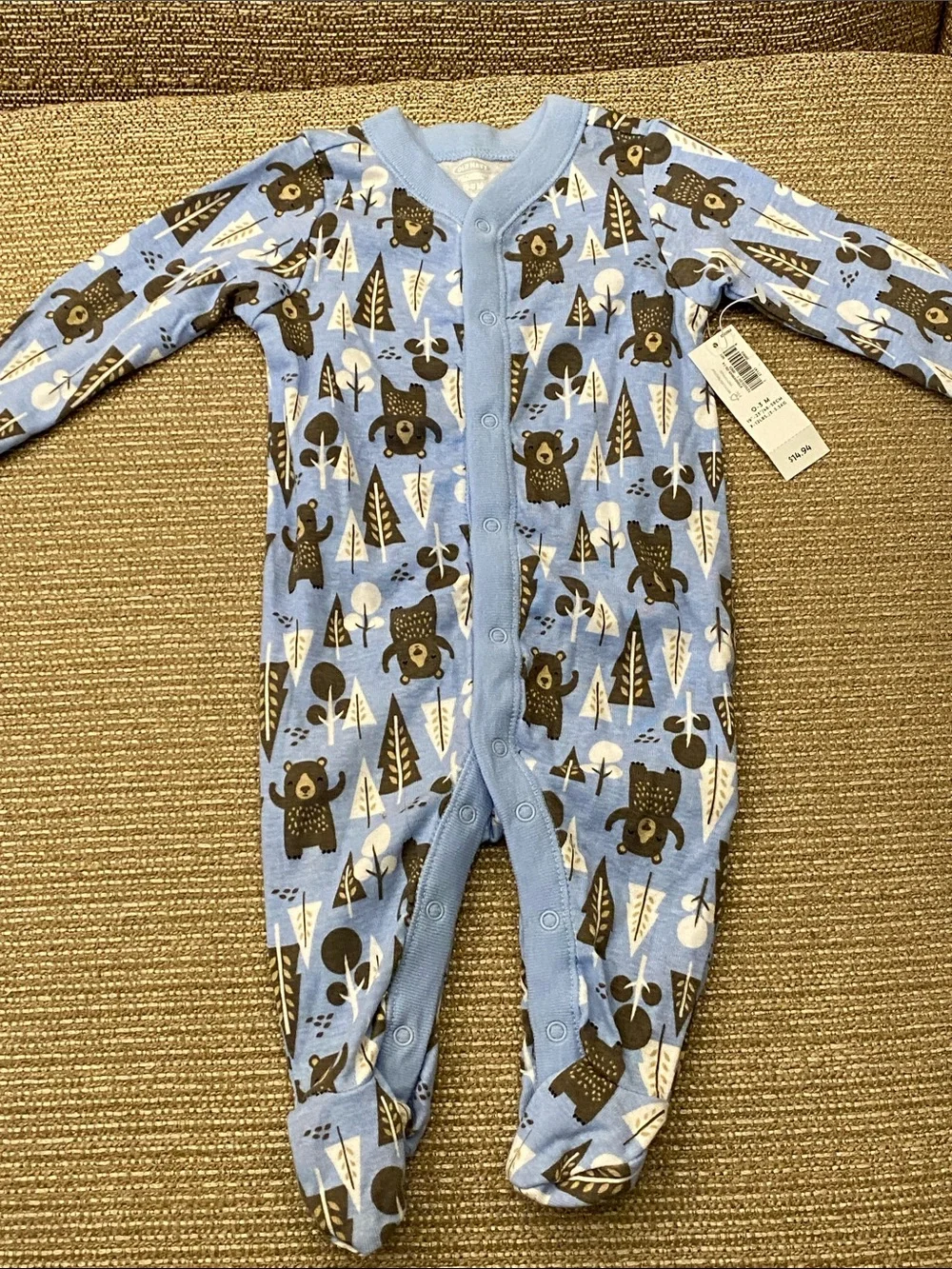 🩵 NWT Old Navy Blue Bear Print Baby One-Piece Footed Pajamas 0-3 months
